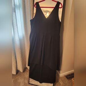 Elegant Black Sleeveless High Low V Neck Dress